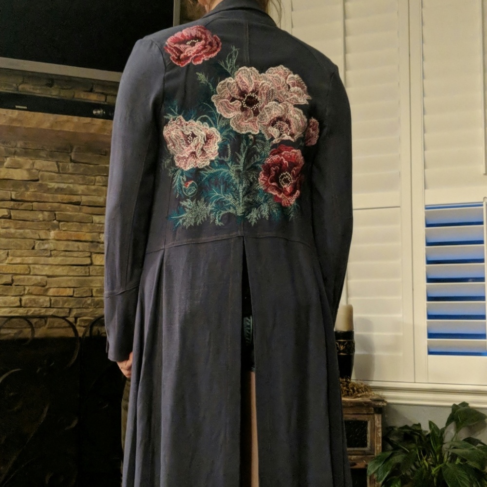 Hand-Embroidered Denim Duster